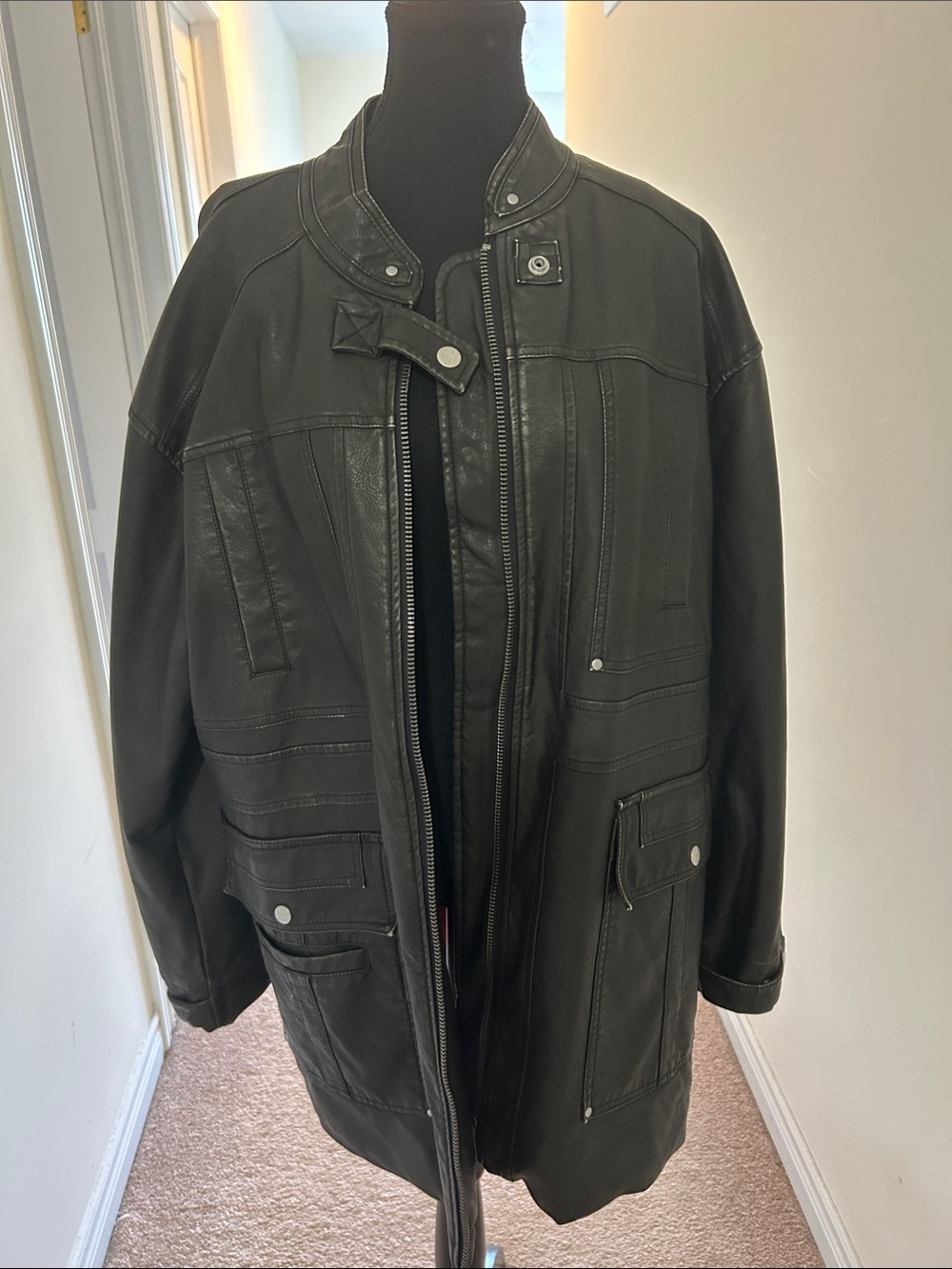 NWOT Free People Black Vegan Leather Zip-Front Jacket